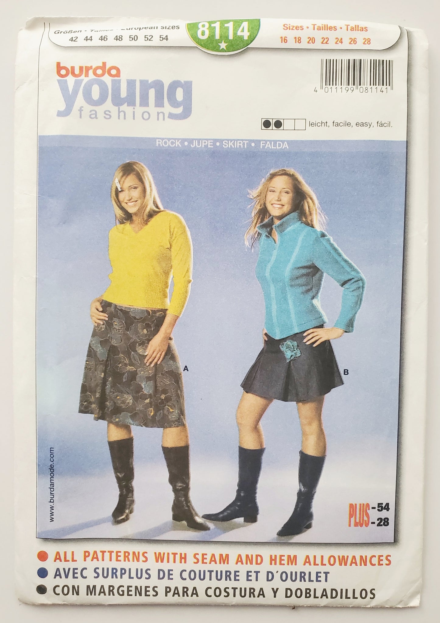 BURDA YOUNG, Sewing Pattern 8114, Skirt, Skirt with Box Pleats, Size 16-28