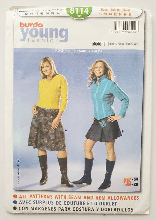BURDA YOUNG, Sewing Pattern 8114, Skirt, Skirt with Box Pleats, Size 16-28