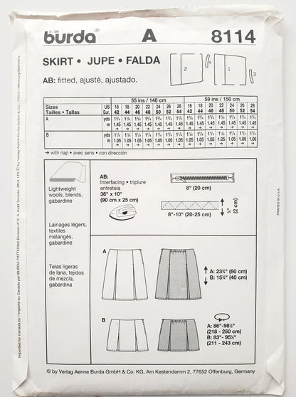 BURDA YOUNG, Sewing Pattern 8114, Skirt, Skirt with Box Pleats, Size 16-28