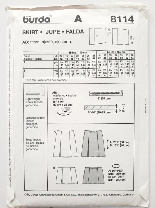 BURDA YOUNG, Sewing Pattern 8114, Skirt, Skirt with Box Pleats, Size 16-28