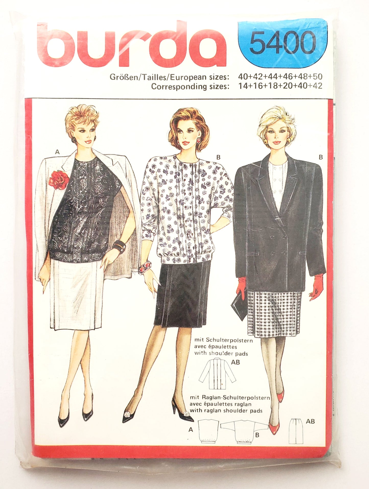 BURDA, Sewing Pattern 5400, Jacket, Skirt, Top, Size 14-20
