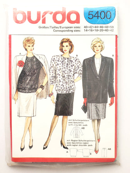 BURDA, Sewing Pattern 5400, Jacket, Skirt, Top, Size 14-20