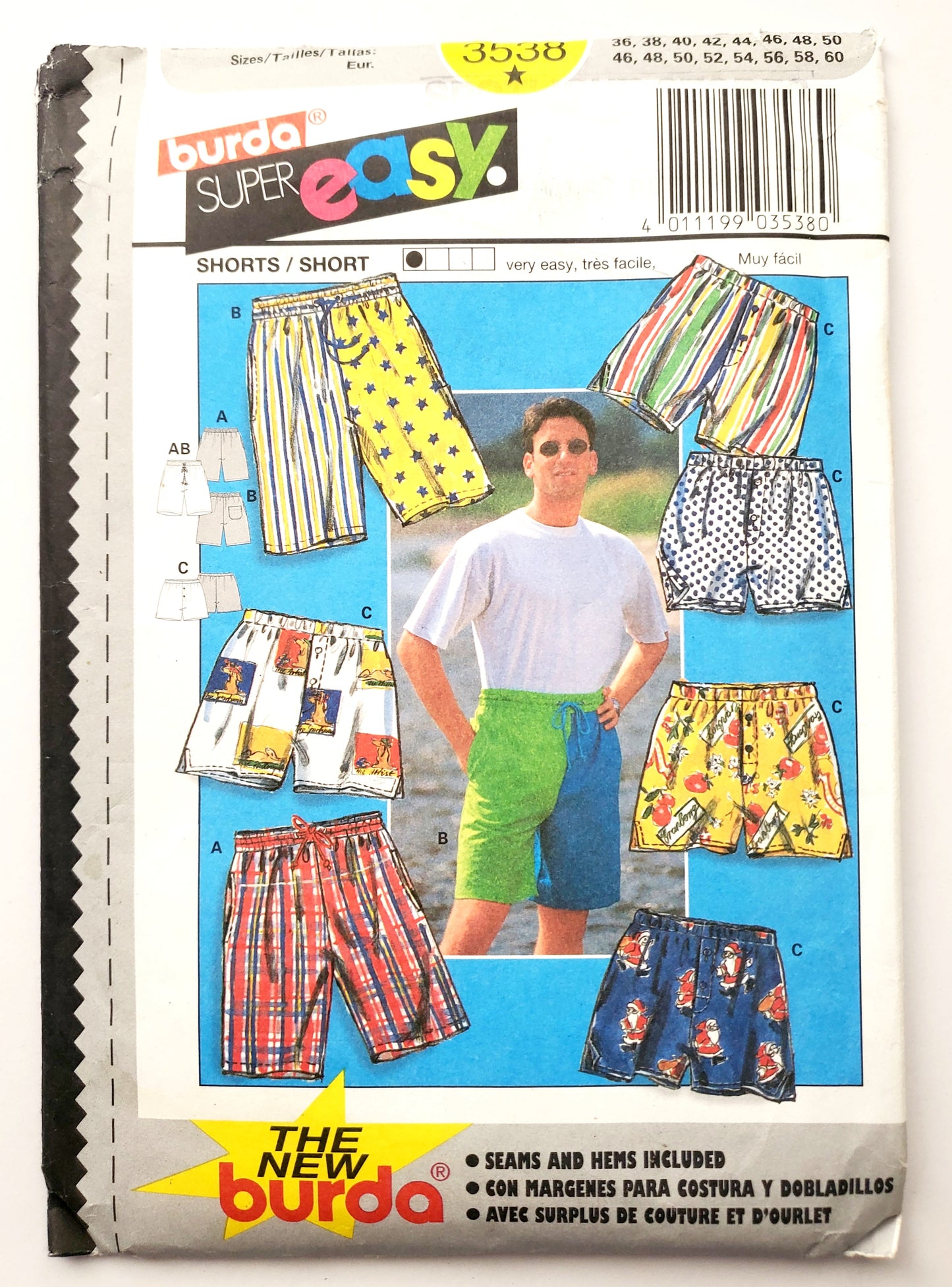 BURDA SUPER EASY, Sewing Pattern 3538, Men's Shorts, Size 36-60