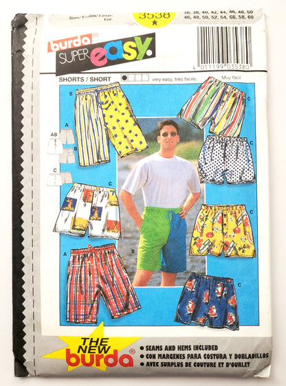 BURDA SUPER EASY, Sewing Pattern 3538, Men's Shorts, Size 36-60