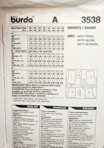 BURDA SUPER EASY, Sewing Pattern 3538, Men's Shorts, Size 36-60