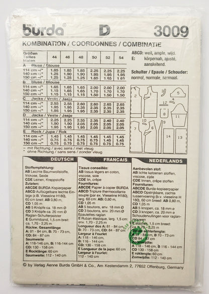 BURDA, Sewing Pattern 3009, Super Combination, Top, Skirt, Size 18-28