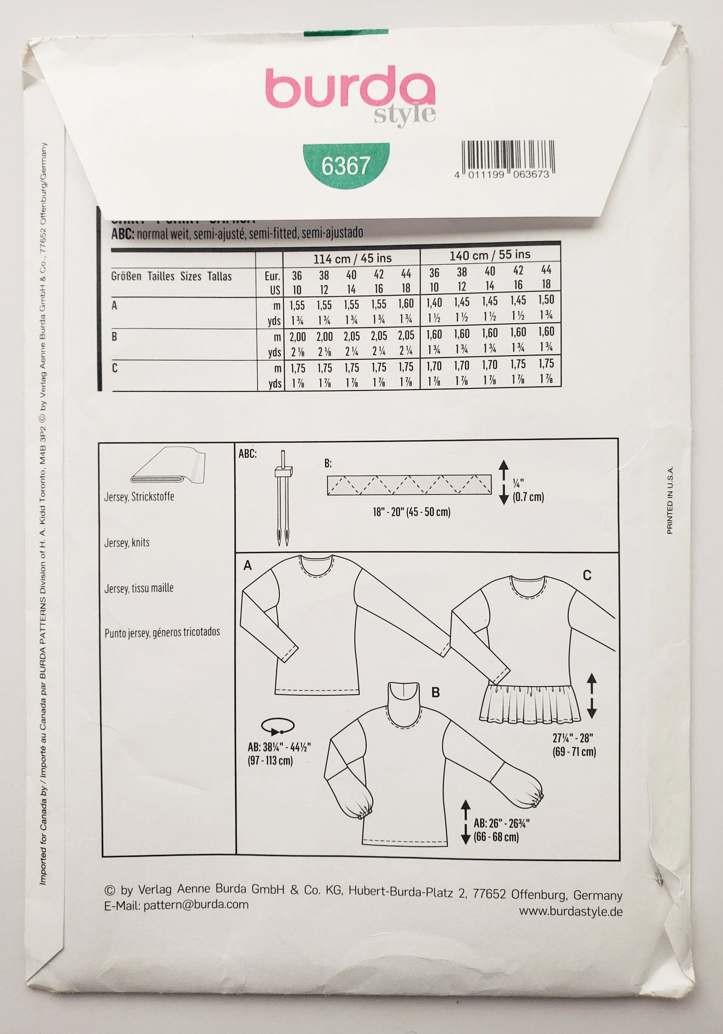 BURDA STYLE, Sewing Pattern 6367, Pull -Over Tops with Neckline Variations, Size 10-18
