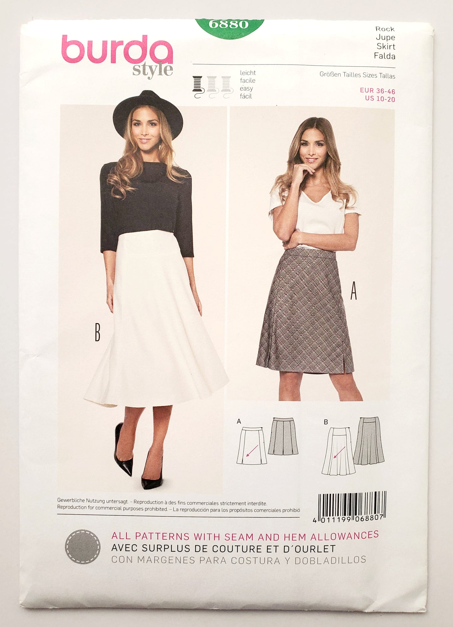 BURDA STYLE, Sewing Pattern 6880, Skirt with Small Slits, Flared Skirt, Size 10-20