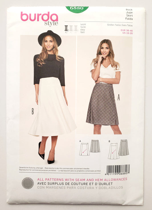 BURDA STYLE, Sewing Pattern 6880, Skirt with Small Slits, Flared Skirt, Size 10-20