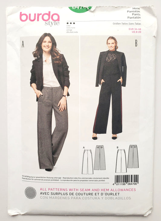 BURDA STYLE, Sewing Pattern 6470, Pants, Size 8-20