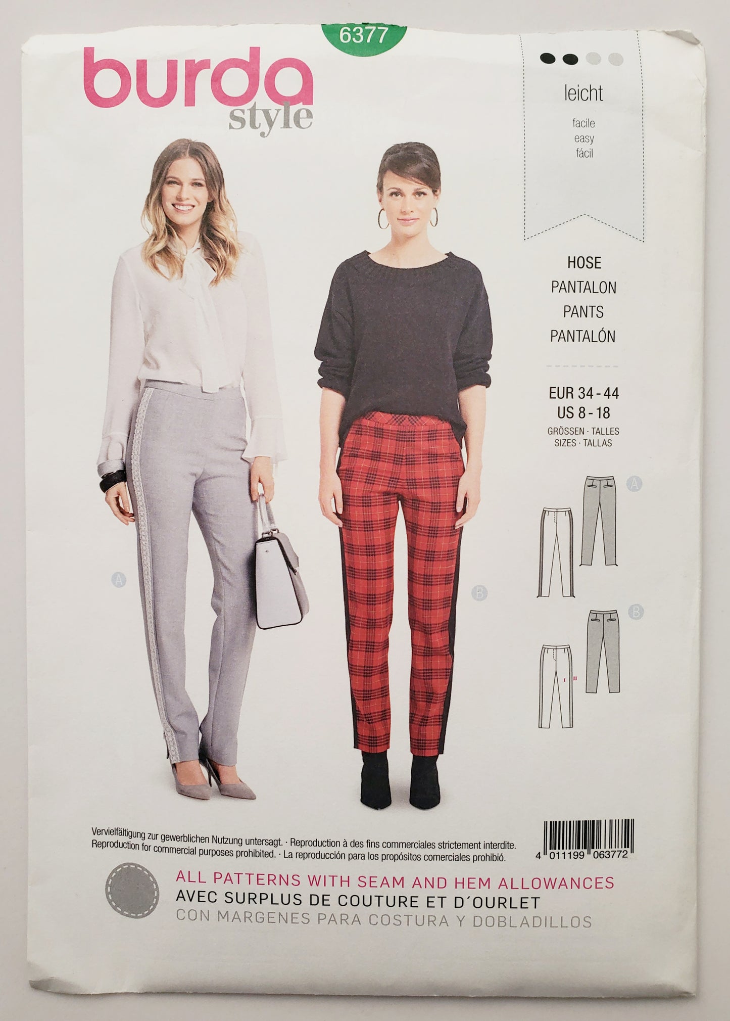 BURDA STYLE, Sewing Pattern 6377, Pants with Decorative Trim, Size 8-18