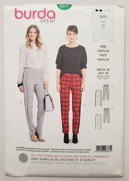 BURDA STYLE, Sewing Pattern 6377, Pants with Decorative Trim, Size 8-18