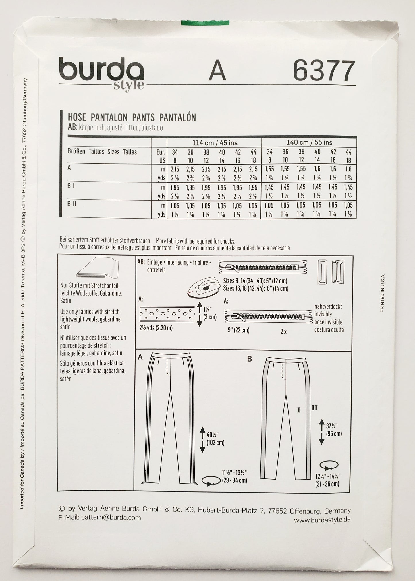 BURDA STYLE, Sewing Pattern 6377, Pants with Decorative Trim, Size 8-18