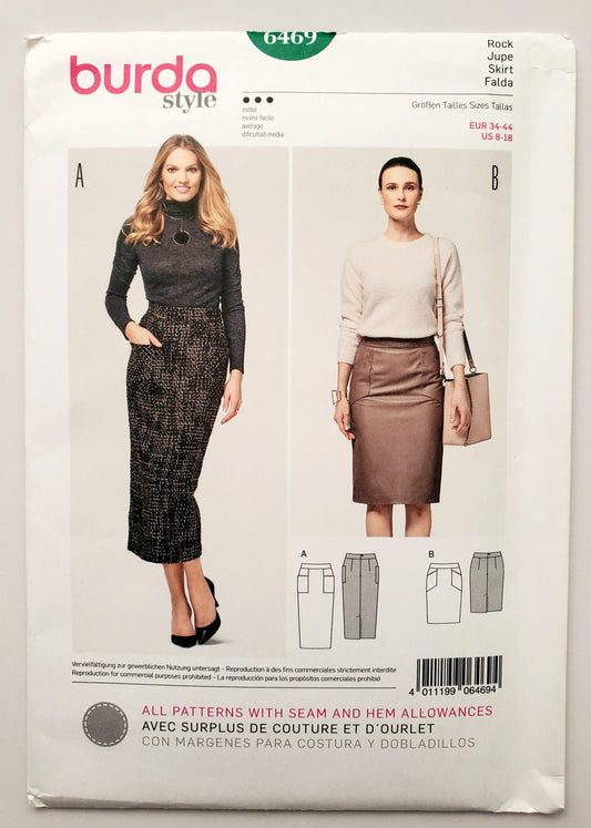 BURDA STYLE, Sewing Pattern 6469, Skirt with Pockets, Two Variations, Size 8-18