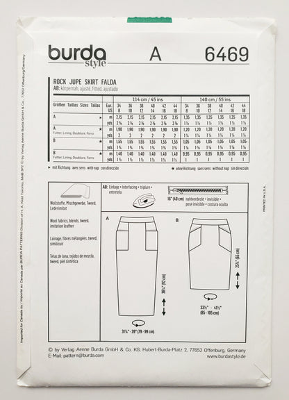 BURDA STYLE, Sewing Pattern 6469, Skirt with Pockets, Two Variations, Size 8-18