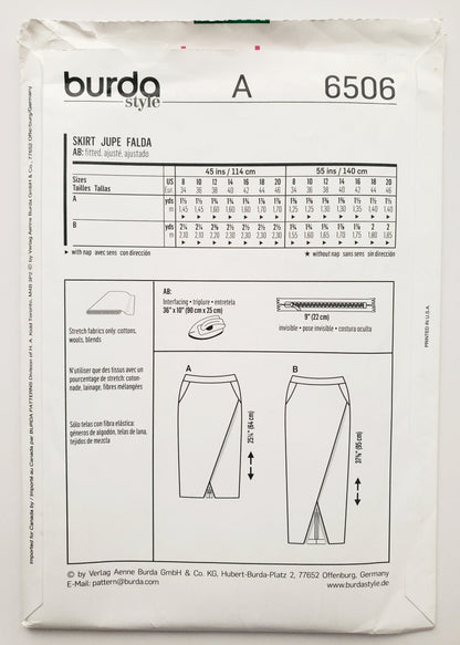 BURDA STYLE, Sewing Pattern 6506, Wrap Style Skirt, Size 8-20