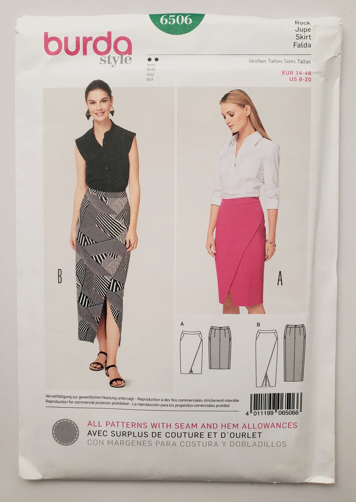 BURDA STYLE, Sewing Pattern 6506, Wrap Style Skirt, Size 8-20