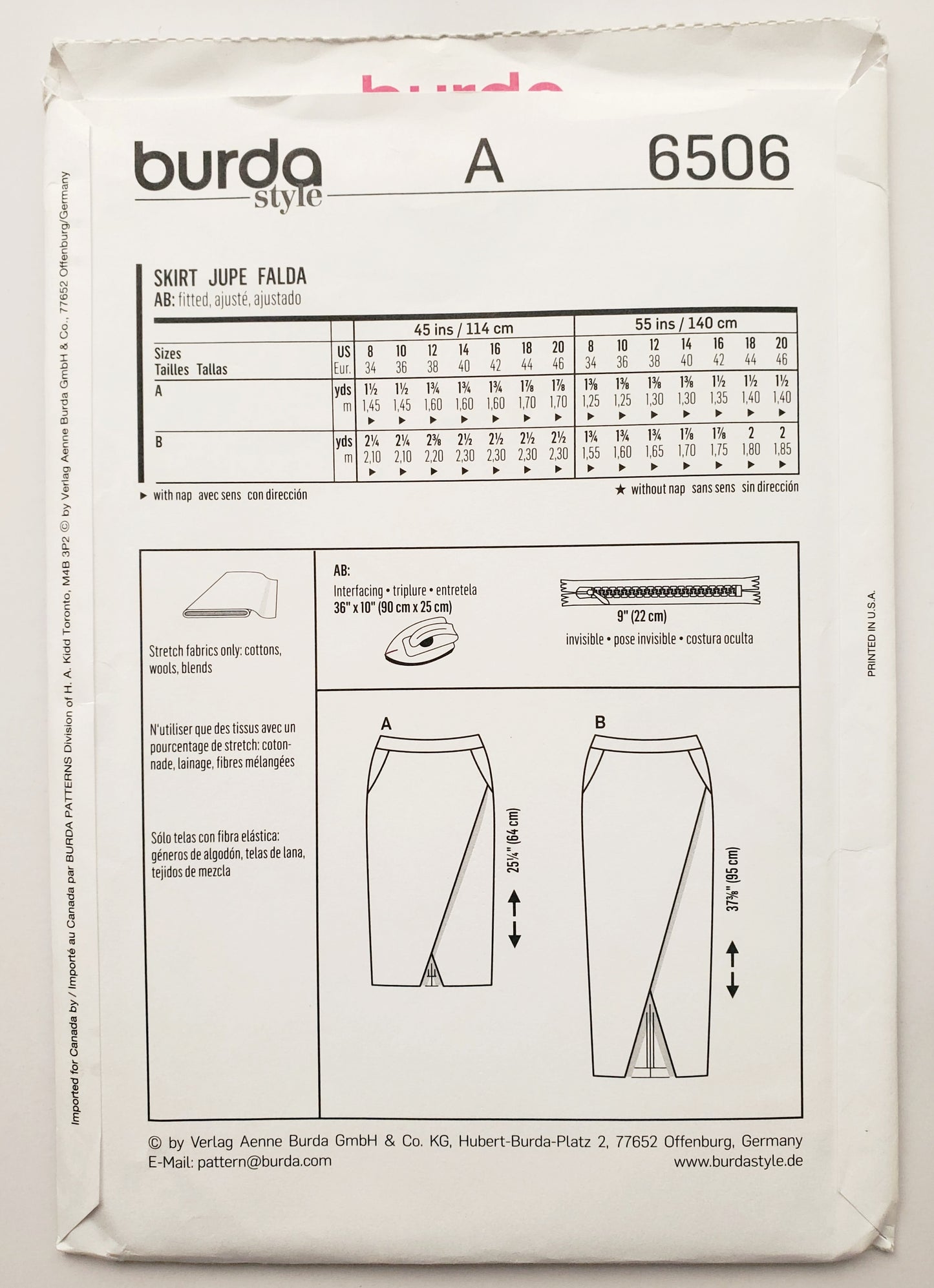 BURDA STYLE, Sewing Pattern 6506, Wrap Style Skirt, Size 8-20
