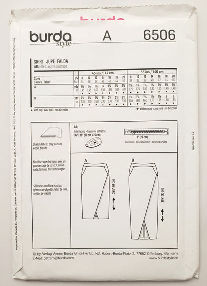 BURDA STYLE, Sewing Pattern 6506, Wrap Style Skirt, Size 8-20