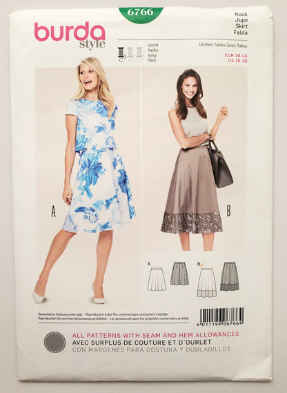 BURDA STYLE, Sewing Pattern 6766, Skirt with Contrast Fabric, Size 10-20