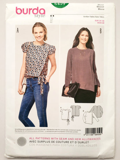 BURDA STYLE, Sewing Pattern 6459, Top Variations with Overlay, Waistline Drawstring, Size 8-20