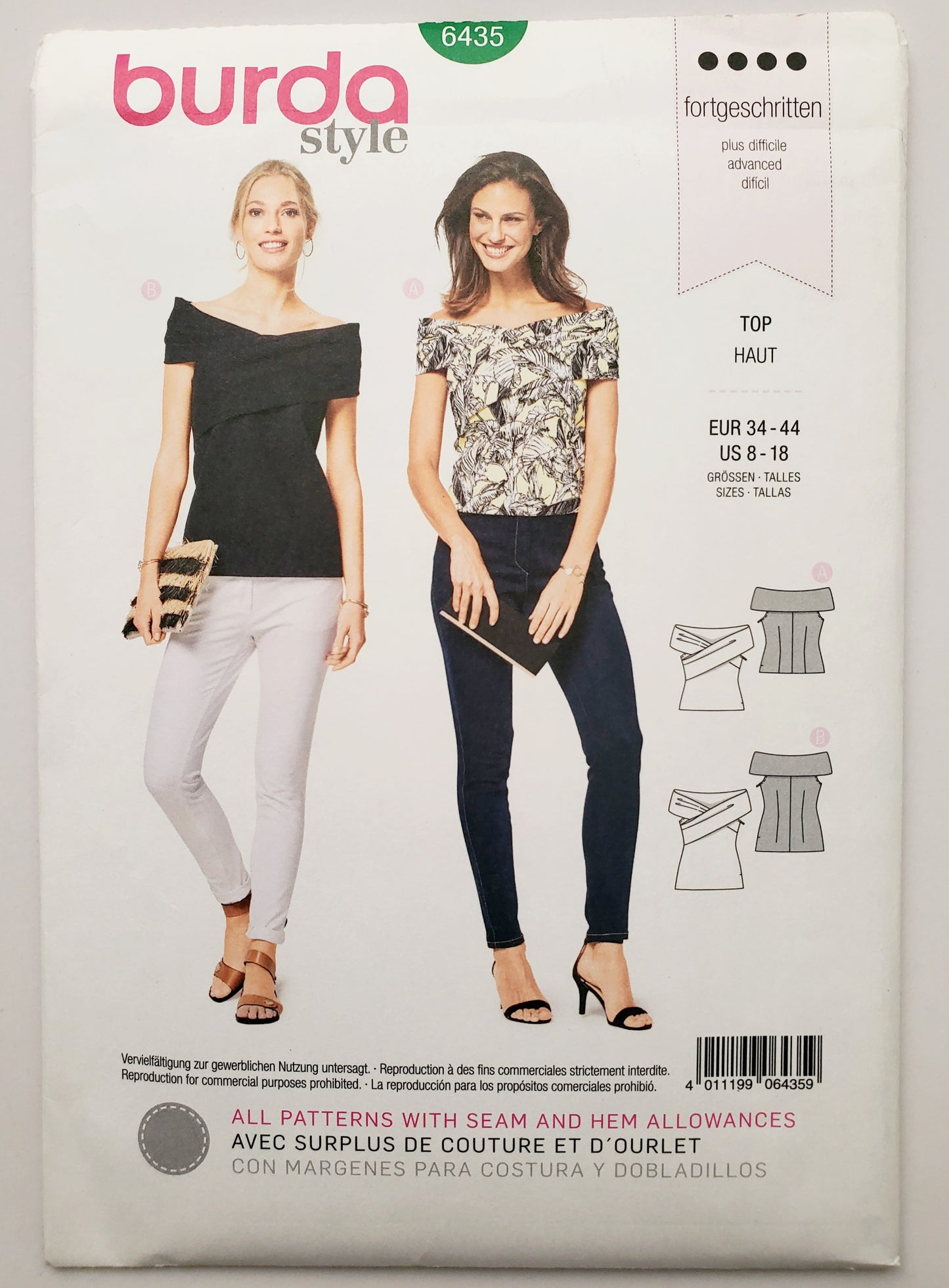 BURDA STYLE, Sewing Pattern 6435, Top with Draped Off-Shoulder Top, Size 8-18