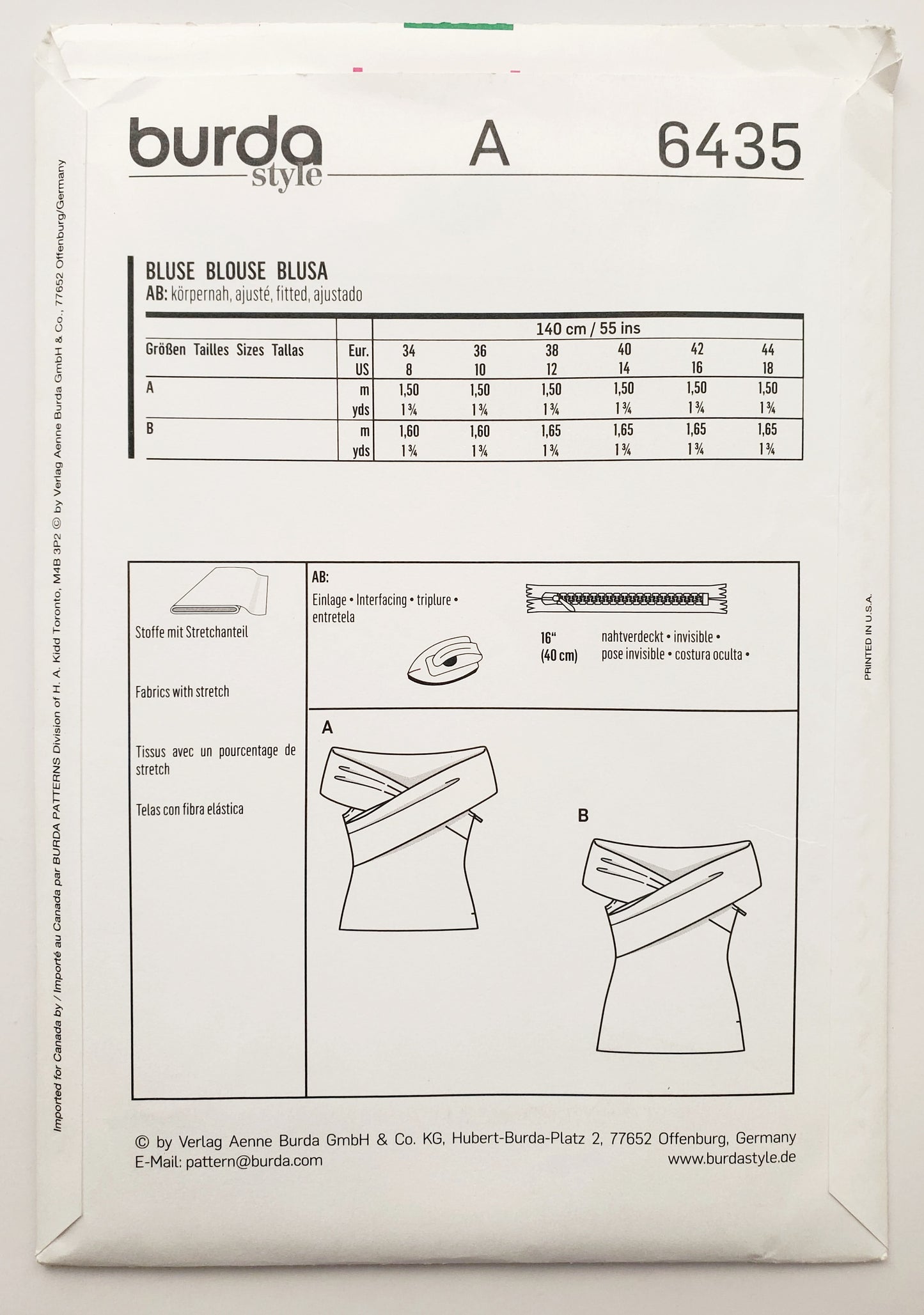 BURDA STYLE, Sewing Pattern 6435, Top with Draped Off-Shoulder Top, Size 8-18