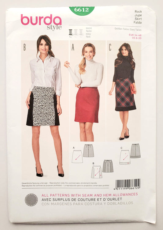 BURDA STYLE, Sewing Pattern 6612, Skirts with Contrast Fabric, Size 8-20