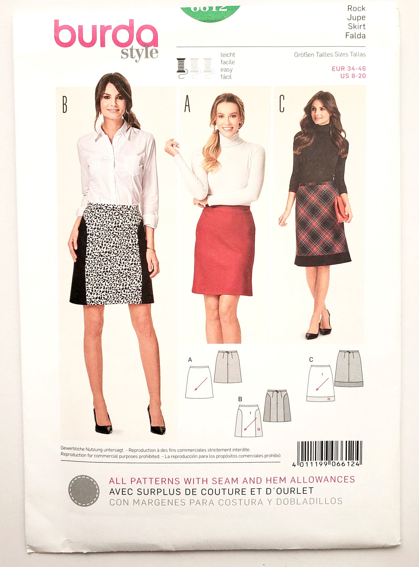 BURDA STYLE, Sewing Pattern 6612, Skirts with Contrast Fabric, Size 8-20