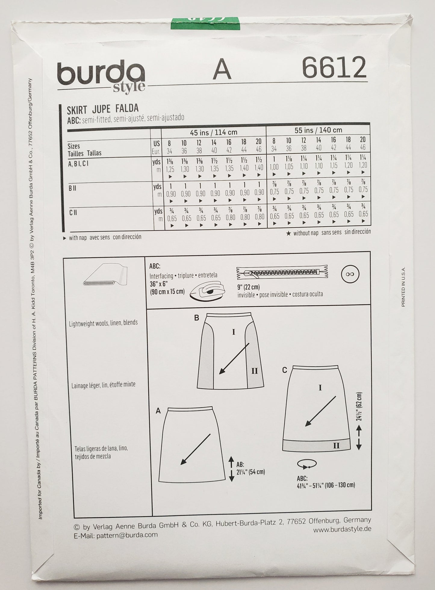 BURDA STYLE, Sewing Pattern 6612, Skirts with Contrast Fabric, Size 8-20