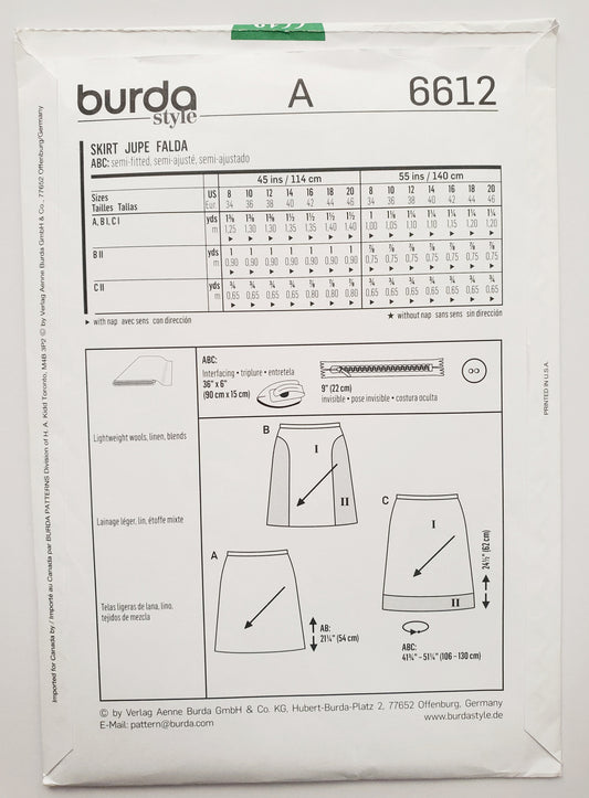 BURDA STYLE, Sewing Pattern 6612, Skirts with Contrast Fabric, Size 8-20