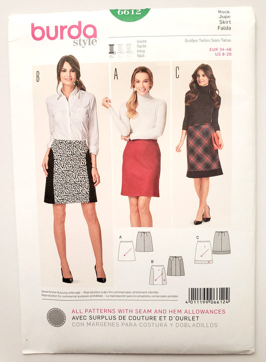 BURDA STYLE, Sewing Pattern 6612, Skirts with Contrast Fabric, Size 8-20