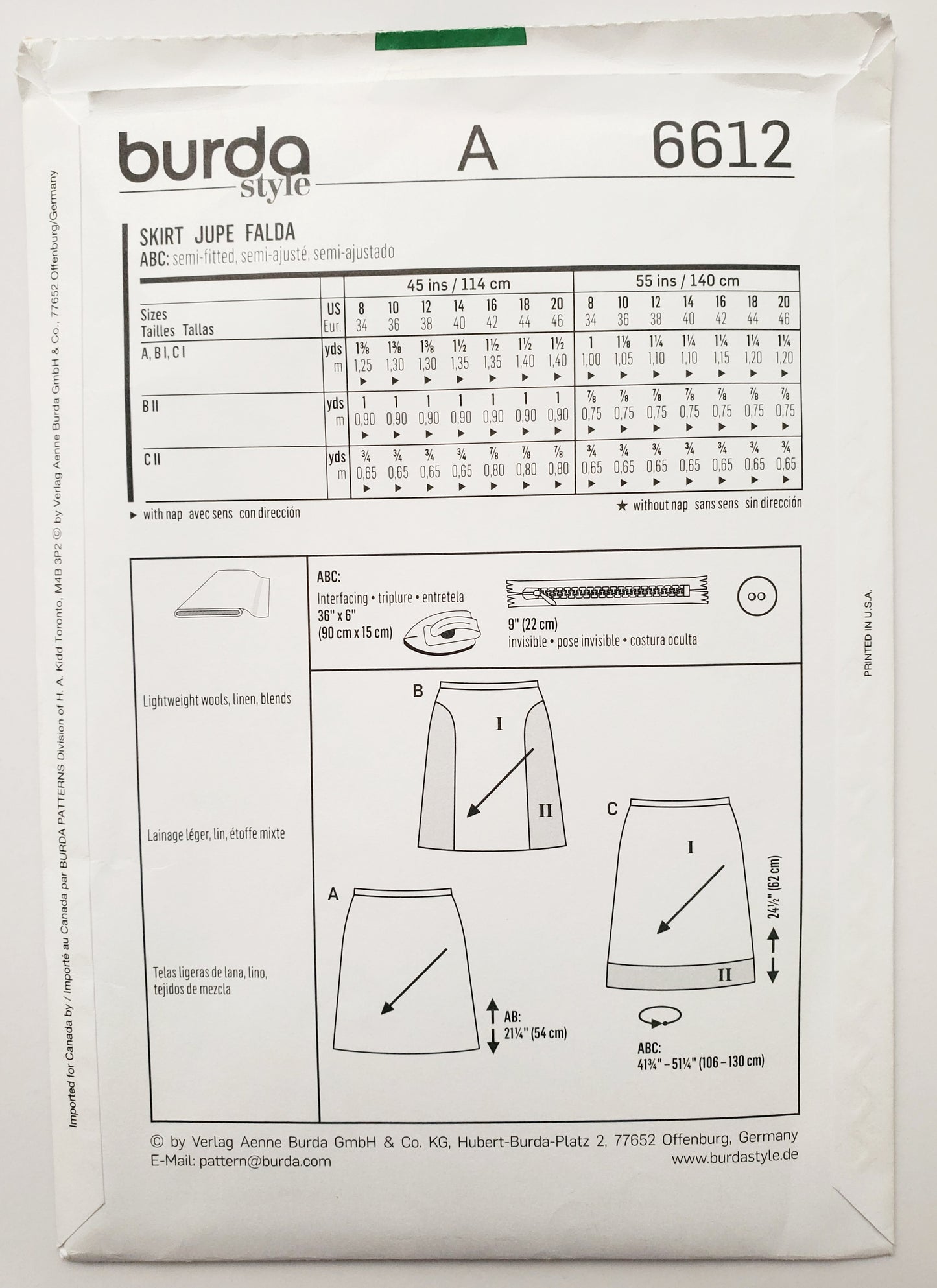 BURDA STYLE, Sewing Pattern 6612, Skirts with Contrast Fabric, Size 8-20