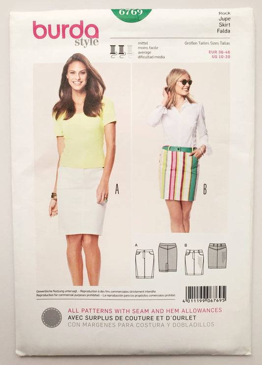 BURDA STYLE, Sewing Pattern 6769, Straight Short Skirt, Denim, Size 10-20
