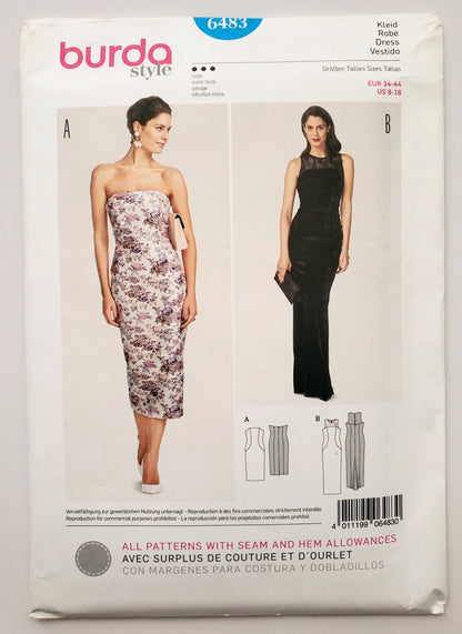 BURDA STYLE, Sewing Pattern 6483, Evening Dress. Strapless Dress. Dress with Lace Panel, Size 8-18