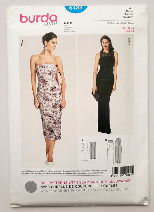 BURDA STYLE, Sewing Pattern 6483, Evening Dress. Strapless Dress. Dress with Lace Panel, Size 8-18