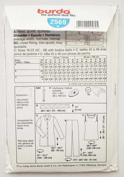 BURDA EASY, Sewing Pattern 2569, Pants, Shirts, Top, Outfit, Size 10-22