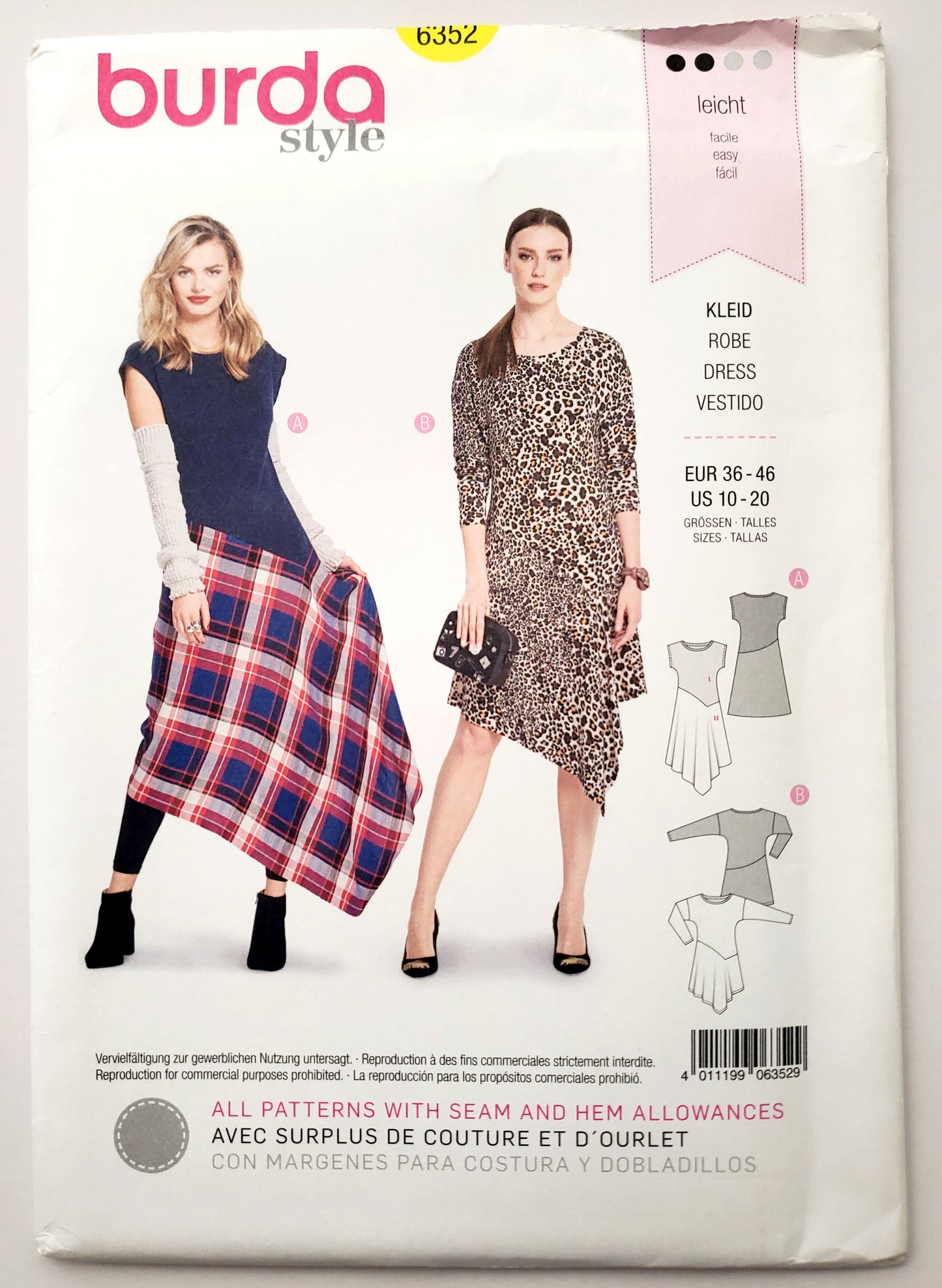 BURDA STYLE, Sewing Pattern 6352, Dress with Uneven Hemline, Size 10-20
