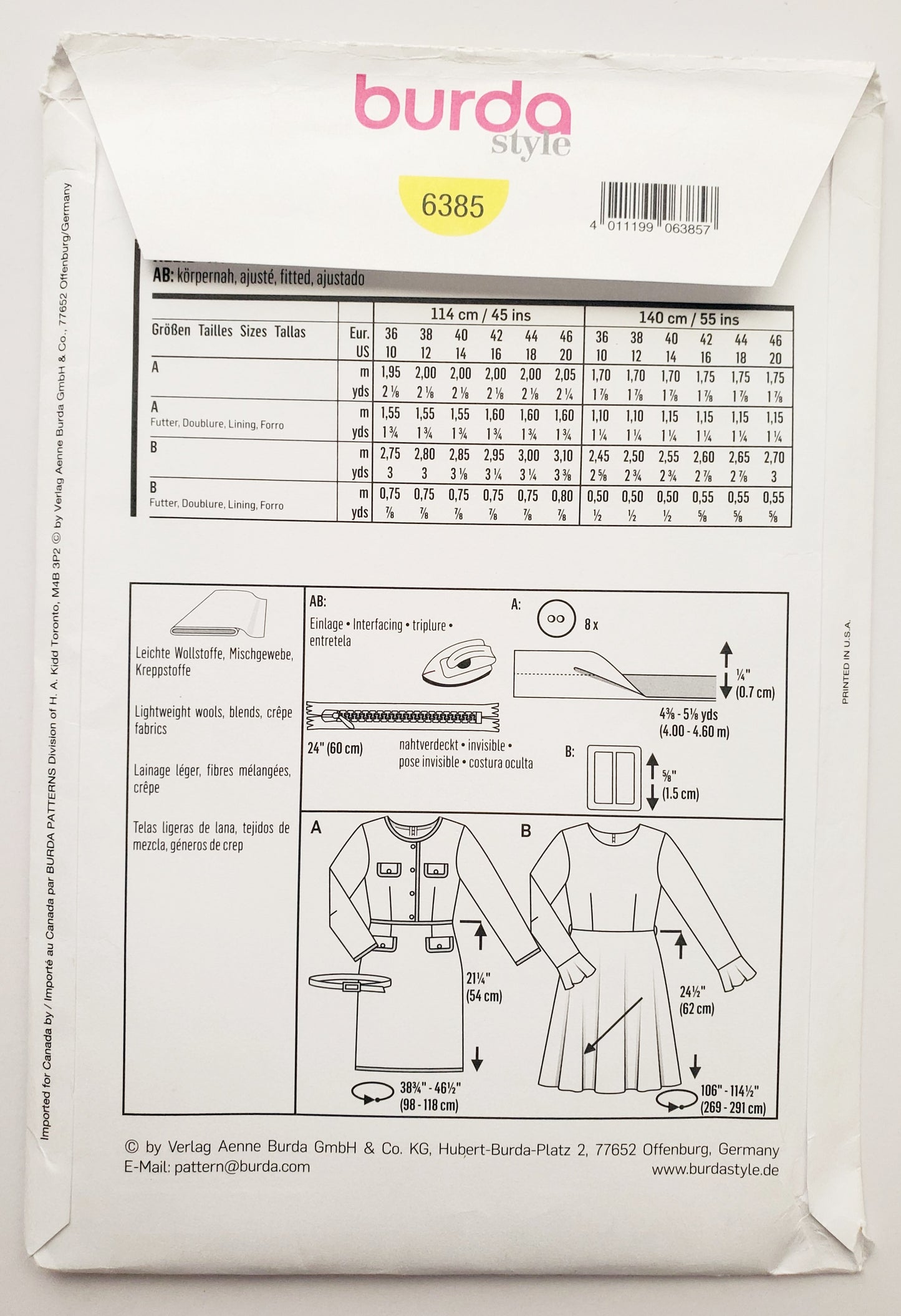 BURDA STYLE, Sewing Pattern 6385, Skater Dress with Long Sleeve, Short Dress with Long Sleeve, Size 10-20