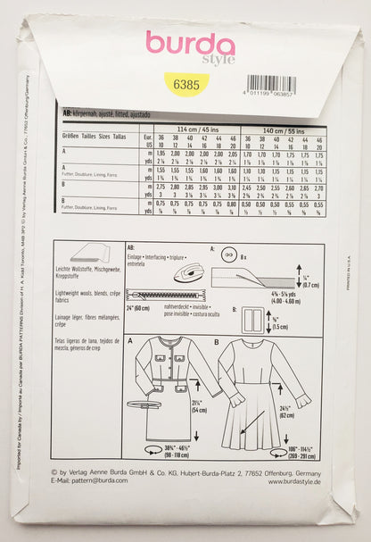 BURDA STYLE, Sewing Pattern 6385, Skater Dress with Long Sleeve, Short Dress with Long Sleeve, Size 10-20