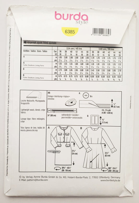 BURDA STYLE, Sewing Pattern 6385, Skater Dress with Long Sleeve, Short Dress with Long Sleeve, Size 10-20