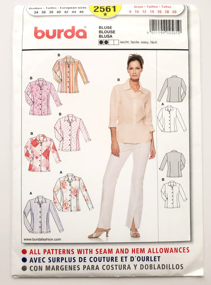 BURDA, Sewing Pattern 2561, Classic Tailored Blouse, Shirt, Sleeve Length Variations, Size 8-20