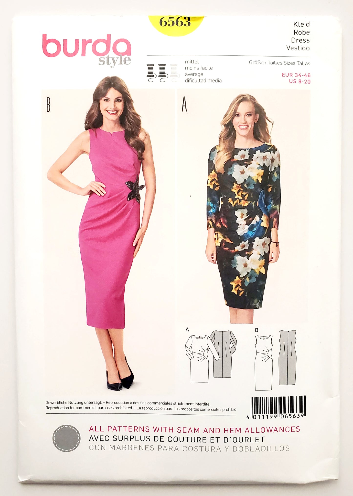 BURDA STYLE, Sewing Pattern 6563, Dress with Gather on the Side Waist, Size 10-20