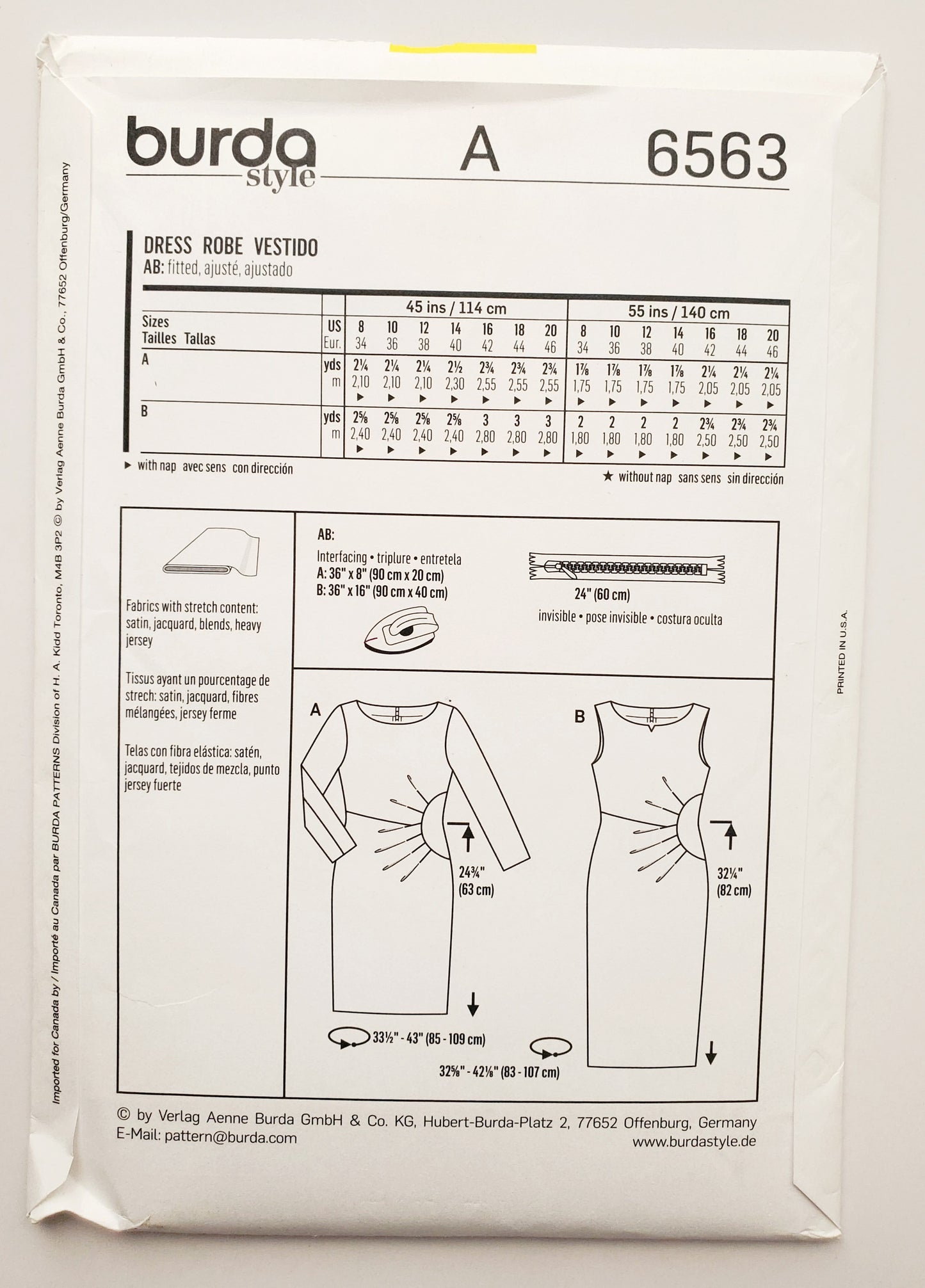 BURDA STYLE, Sewing Pattern 6563, Dress with Gather on the Side Waist, Size 10-20