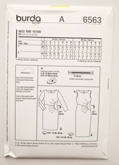 BURDA STYLE, Sewing Pattern 6563, Dress with Gather on the Side Waist, Size 10-20