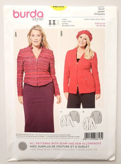 BURDA STYLE, Sewing Pattern 6616, Fitted Jackets with Zips, Size 18-28
