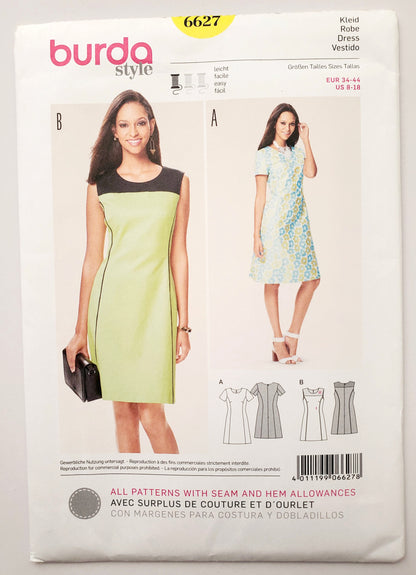 BURDA STYLE, Sewing Pattern 6627, Comfortable Fitted Dress with Princess Seams, Size 8-18