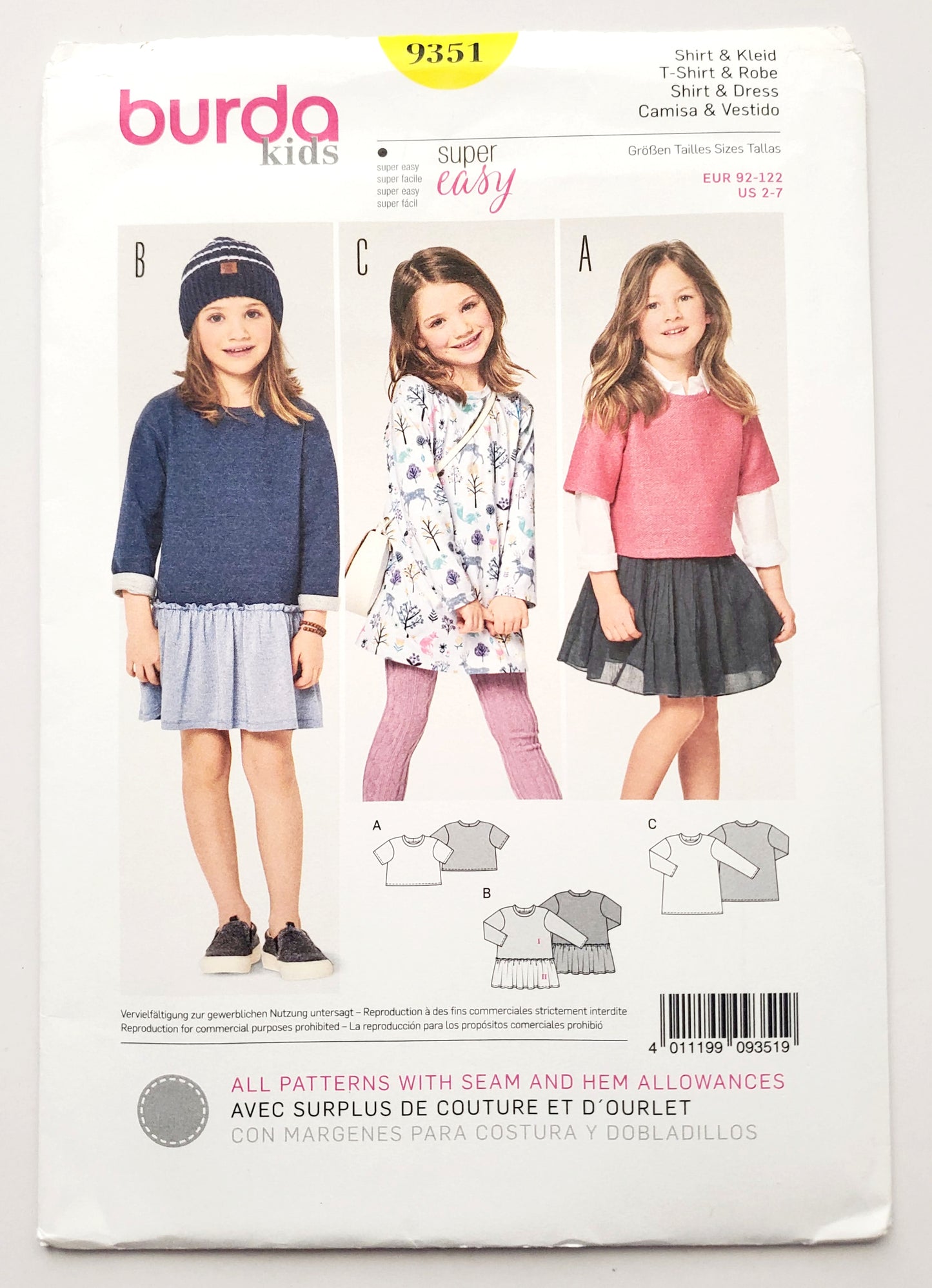 BURDA KIDS, Sewing Pattern 9351, T-shirt-Dress, Top, Dress, Girls, Kids, Size 2-7 (Copy)
