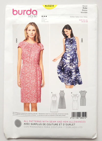 BURDA STYLE, Sewing Pattern 6521, Summer Dresses with Light Weight Fabrics, Size 8-18