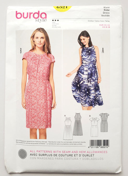 BURDA STYLE, Sewing Pattern 6521, Summer Dresses with Light Weight Fabrics, Size 8-18